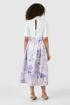Closet London Lilac Purple Floral Print High Neck Full Skirt Dress -Closet London Popular Shop D7655 22 86296.1633703227
