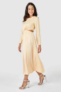 Closet London Peach Cut Out Waist Pleated Midi Dress -Closet London Popular Shop D7661 23 80825.1633703620