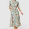 Closet London Apricot Green Floral High Neck Midi Dress