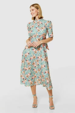 Closet London Apricot Green Floral High Neck Midi Dress -Closet London Popular Shop D7662 DUCK EGG 38431 02279.1694174155