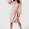 Closet London Peach Floral Print Pleated Wrap Dress