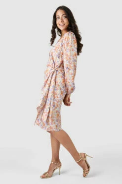 Closet London Peach Floral Print Pleated Wrap Dress -Closet London Popular Shop D7684 45 72521.1633704084