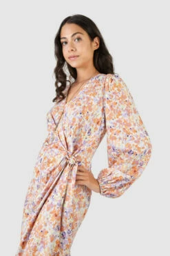 Closet London Peach Floral Print Pleated Wrap Dress -Closet London Popular Shop D7684 50 58852.1633704089