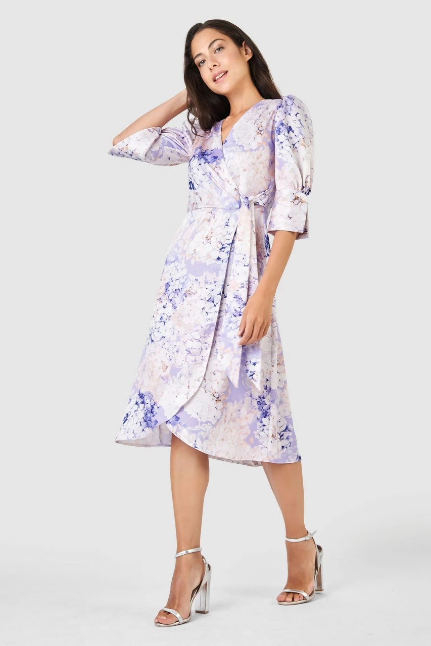 Closet London Purple Floral Print Tie Wrap Midi Dress 4 Closet London Purple Floral Print Tie Wrap Midi Dress - Image 2