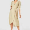 Closet London Peach Print Tie A-Line Wrap Midi Dress