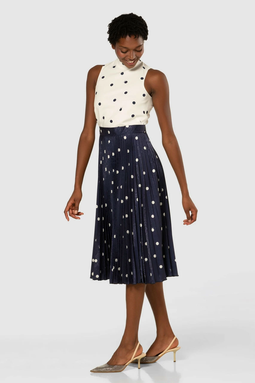 Closet London Navy Polka Dot Print Pleated Midi Dress 4 Closet London Navy Polka Dot Print Pleated Midi Dress - Image 2