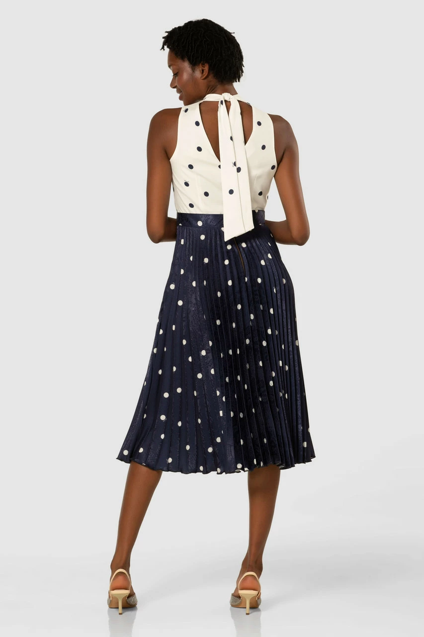 Closet London Navy Polka Dot Print Pleated Midi Dress 7 Closet London Navy Polka Dot Print Pleated Midi Dress - Image 5