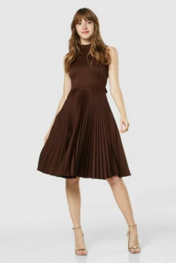 Closet London Chocolate Brown Pleated Skirt Dress
