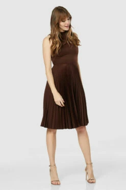 Closet London Chocolate Brown Pleated Skirt Dress -Closet London Popular Shop D7726 20211130 Closet 1558 64555.1639566135