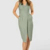 Closet London Green Sleeveless Wrap Midi Dress