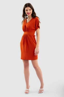 Closet London Rust Brown V-Neck Tulip Dress -Closet London Popular Shop D7767 Rust DSC 7281 48625.1649929396