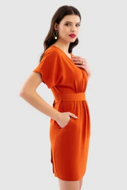 Closet London Rust Brown V-Neck Tulip Dress -Closet London Popular Shop D7767 Rust DSC 7288 22282.1649778416