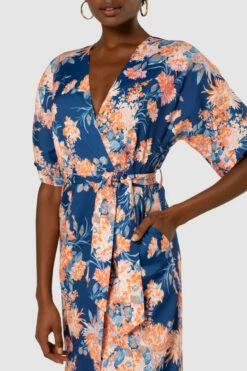 Closet London Royal Blue Floral Print Kimono A-Line Midi Dress -Closet London Popular Shop D7789 20210907 Closet London120143 53379.1643799287