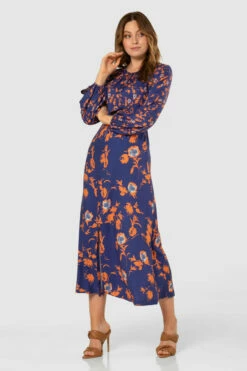 Closet London Blue Floral Print Gathered Neck Midi Dress -Closet London Popular Shop D7800 20210907 Closet London119589 35019.1643891924