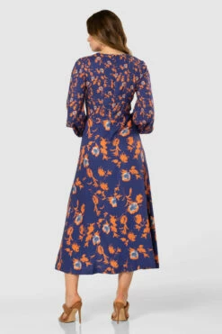 Closet London Blue Floral Print Gathered Neck Midi Dress -Closet London Popular Shop D7800 20210907 Closet London119597 94994.1643891930
