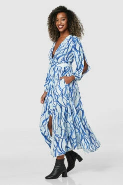 Closet London Blue Print Full Skirt Wrap Midi Dress -Closet London Popular Shop D7808 20211130 Closet 0881 08444.1646908192