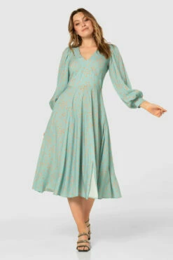 Closet London Blue V-Neck Spot Print A-Line Midi Dress