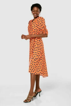 Closet London Orange Polka Dot Print Tie A-Line Wrap Midi Dress -Closet London Popular Shop D7829 20210907 Closet London120498 97578.1643799977