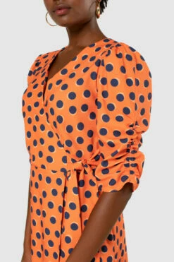 Closet London Orange Polka Dot Print Tie A-Line Wrap Midi Dress -Closet London Popular Shop D7829 20210907 Closet London120513 12697.1643799970