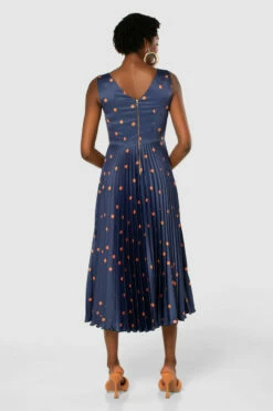 Closet London Navy Blue Polka Dot V-Back Pleated Midi Dress -Closet London Popular Shop D7830 20210907 Closet London120698 59493.1643892239