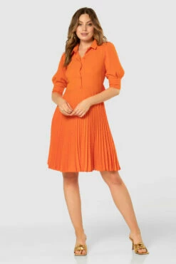 Closet London Orange Pleated Skirt Shirt Mini Dress -Closet London Popular Shop D7844 20210907 Closet London120089 34090.1643801816