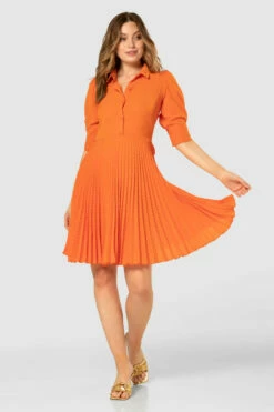 Closet London Orange Pleated Skirt Shirt Mini Dress -Closet London Popular Shop D7844 20210907 Closet London120093 34743.1657639945