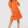Closet London Orange Pleated Skirt Shirt Mini Dress