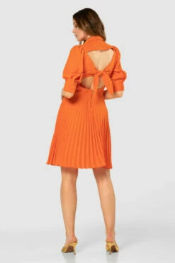Closet London Orange Pleated Skirt Shirt Mini Dress -Closet London Popular Shop D7844 20210907 Closet London120108 73373.1647943489