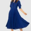 Closet London Blue Dobby Pleated Shirt Midi Dress