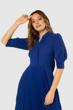 Closet London Blue Dobby Pleated Shirt Midi Dress -Closet London Popular Shop D7845 20210907 Closet London120055 68873.1643892625