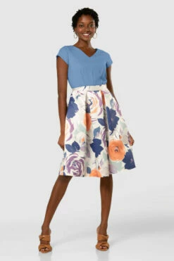 Closet London Ivory Floral Print Full Skirt V-Neck Dress -Closet London Popular Shop D7854 20210907 Closet London120060 2 37326.1647510040