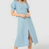 Closet London Blue Dobby Tie Back A-Line Dress