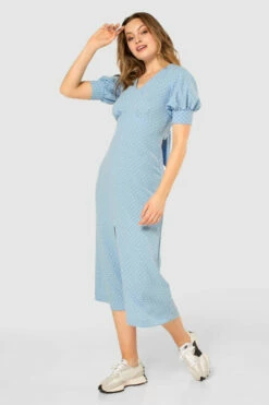 Closet London Blue Dobby Tie Back A-Line Dress -Closet London Popular Shop D7876 20210907 Closet London120579 20014.1643799773