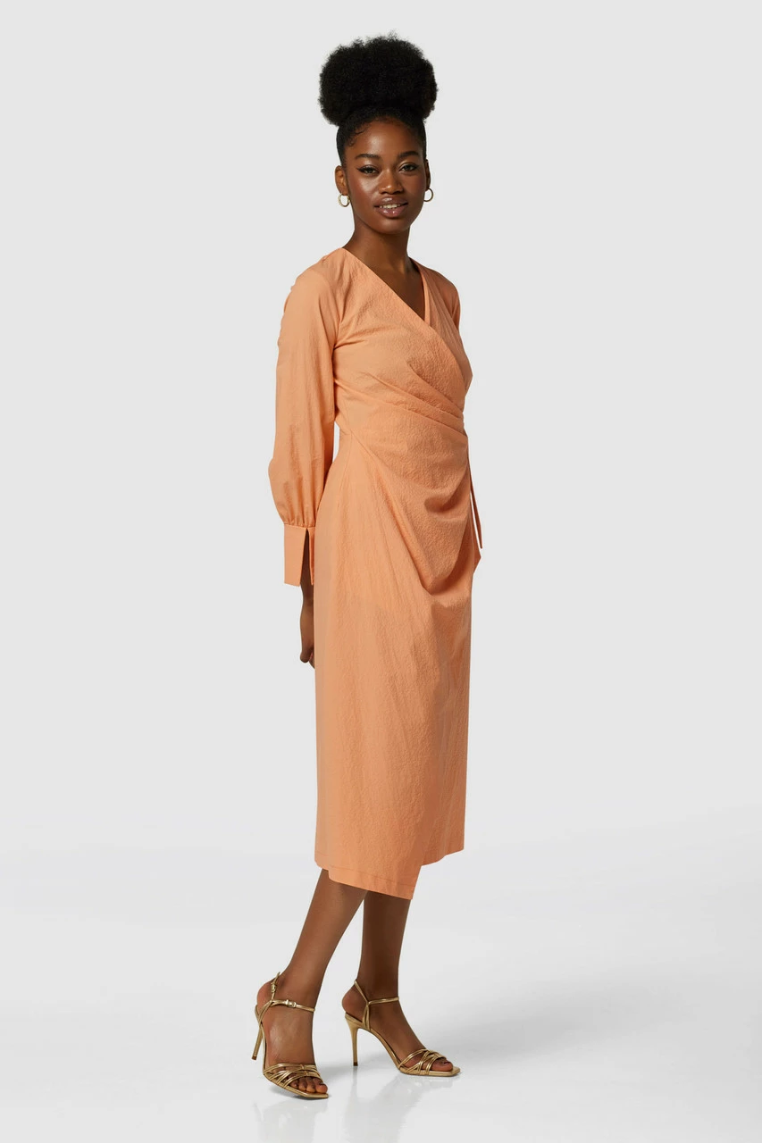 Closet London Coral Pleated Wrap Midi Dress 3 Closet London Coral Pleated Wrap Midi Dress