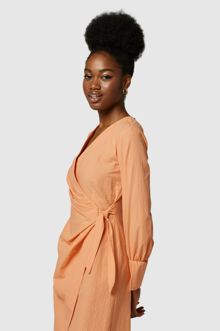 Closet London Coral Pleated Wrap Midi Dress 5 Closet London Coral Pleated Wrap Midi Dress - Image 3