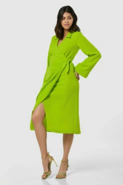 Closet London Lime Green Wrap Midi Dress -Closet London Popular Shop D7882 20211026 Closet London 0801 82274.1647277921