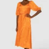 Closet London Orange Sweetheart Neck Midi Dress