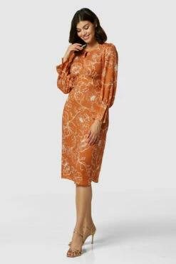 Closet London Orange Floral Print Puff Sleeve Dress -Closet London Popular Shop D7897 3096 13969.1643893829