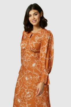Closet London Orange Floral Print Puff Sleeve Dress -Closet London Popular Shop D7897 3102 54788.1643893829