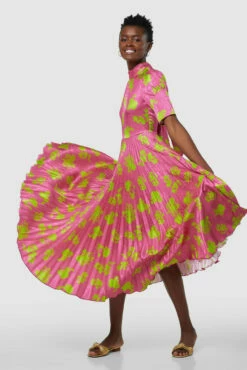 Closet London Pink High Neck Floral Pleated Midi Dress -Closet London Popular Shop D7932 20211026 Closet London 1130 93278.1647277873