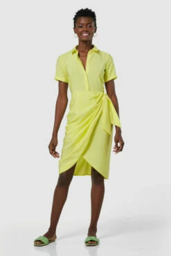 Closet London Lemon Yellow Shirt Wrap Dress -Closet London Popular Shop D7954 20211026 Closet London1599 74045.1647277580