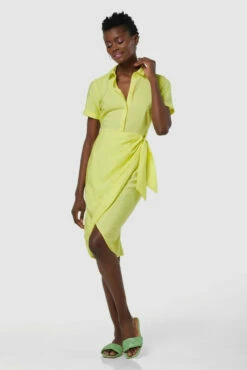 Closet London Lemon Yellow Shirt Wrap Dress -Closet London Popular Shop D7954 20211026 Closet London1610 31657.1647277607