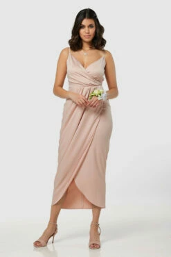 Closet London Blush Pink Midi Wrap Slip Dress