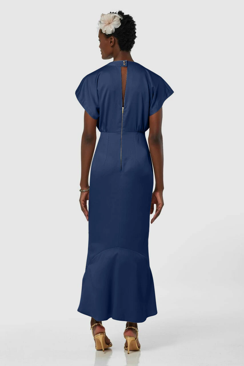Closet London Navy Blue High Neck Kimono Midi Dress 6 Closet London Navy Blue High Neck Kimono Midi Dress - Image 4