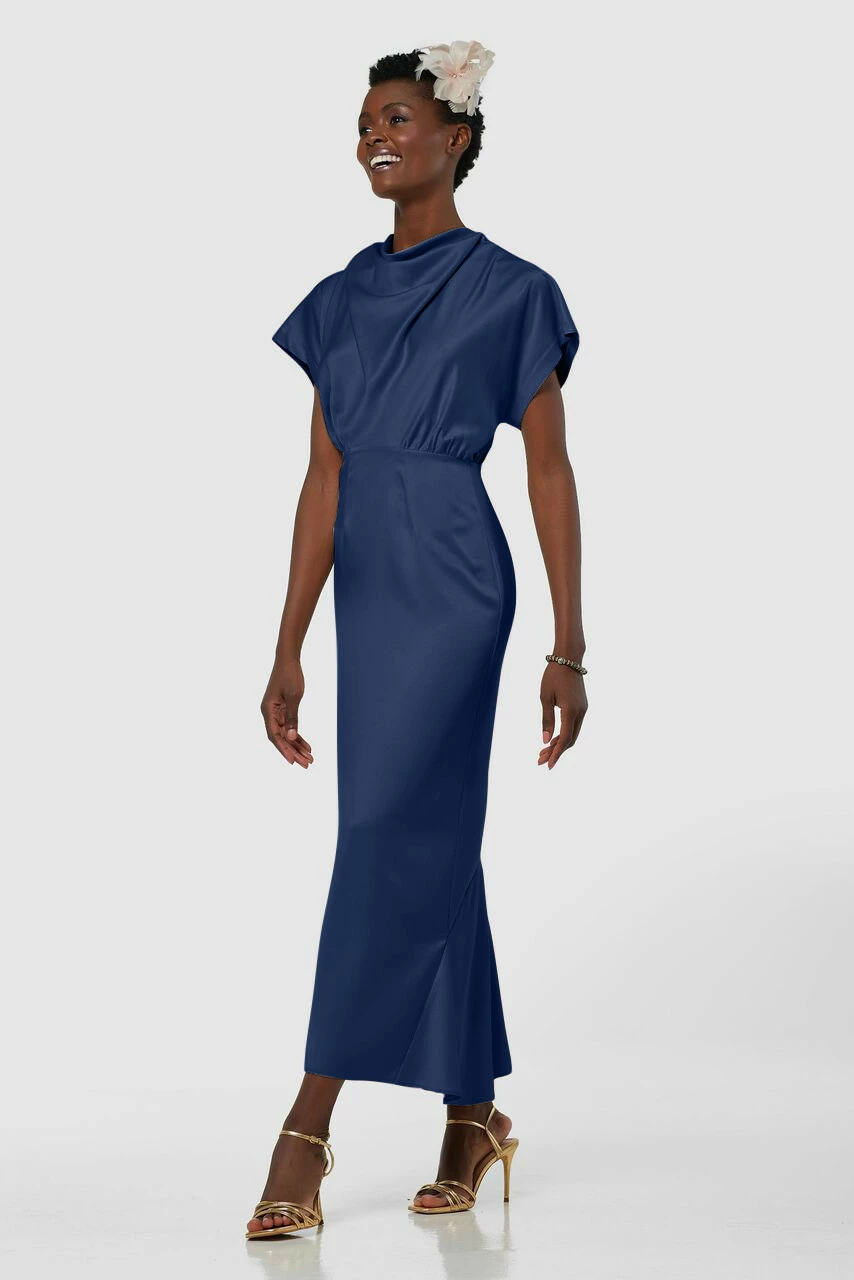 Closet London Navy Blue High Neck Kimono Midi Dress 4 Closet London Navy Blue High Neck Kimono Midi Dress - Image 2