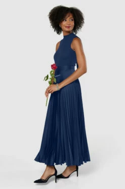 Closet London Navy Blue Pleated Skirt Midi Dress -Closet London Popular Shop D7982 20220620 Closet London16341 72730.1657808171