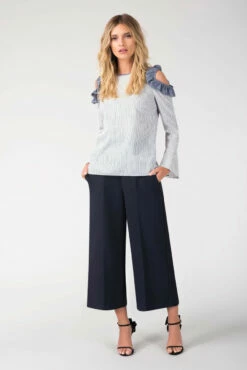 Closet London Blue Stripe Open Shoulder Frill Top -Closet London Popular Shop D7uKpWLQ 74742.1625741102