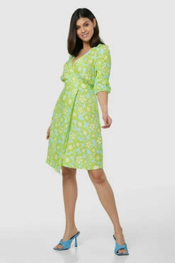 Closet London Lime Green Floral Print Gathered Raglan Wrap Dress -Closet London Popular Shop D8030 20211026 Closet London 0479 35287.1647277512