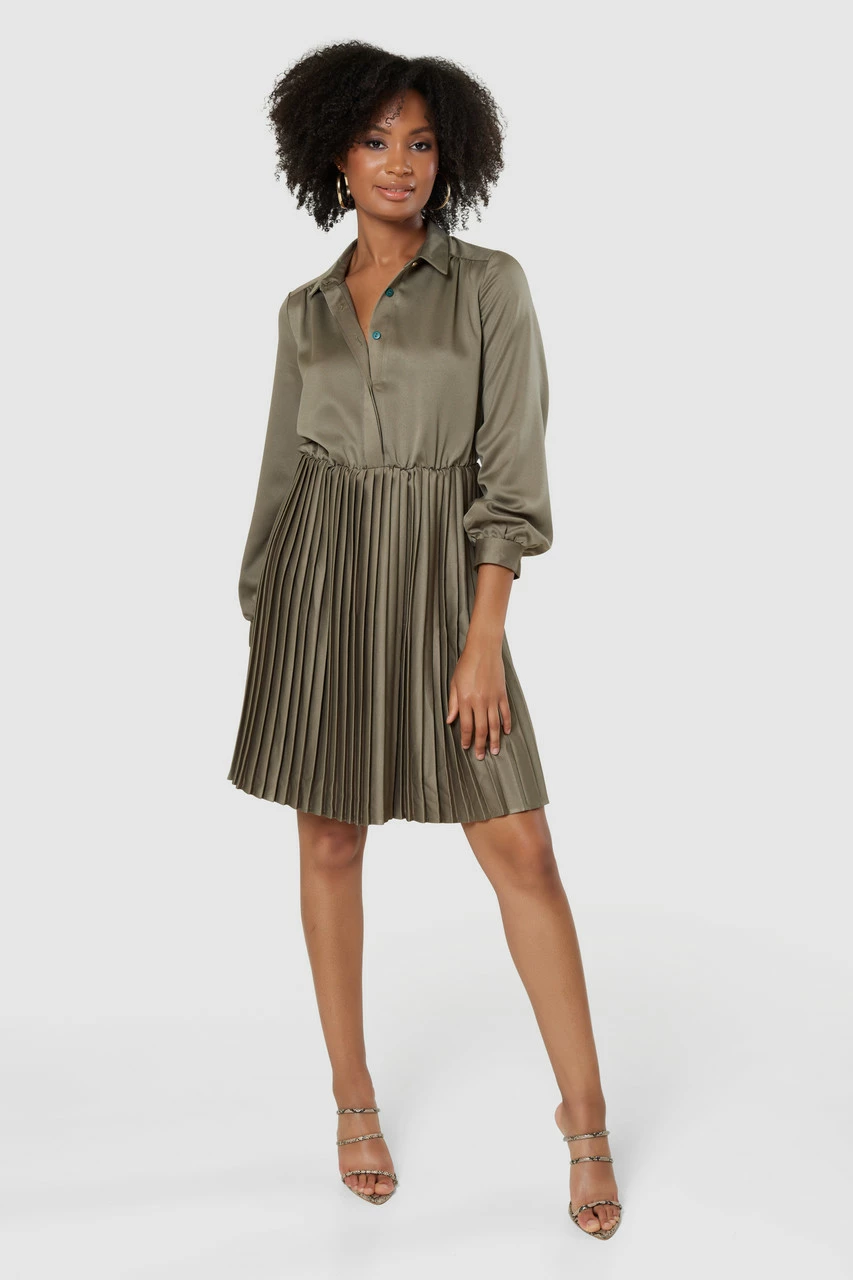 Closet London Khaki Green Pleated Shirt Dress 3 Closet London Khaki Green Pleated Shirt Dress