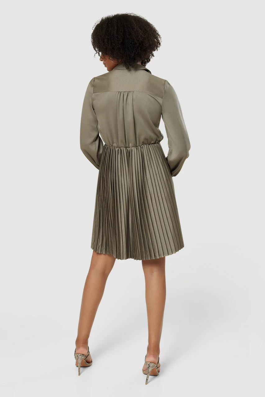Closet London Khaki Green Pleated Shirt Dress 6 Closet London Khaki Green Pleated Shirt Dress - Image 4